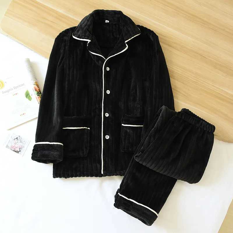 Warm Coral Fleece Autumn Winter Pajamas Women Flannel Thickening Couple LongSleeved Lapel Home Service Mens Sleepwear SuitT251029