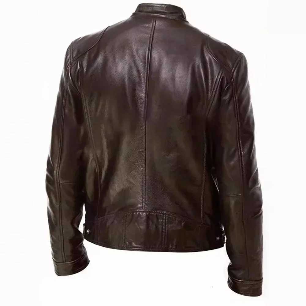 2025 Leather Motorcycle Jacket Men Stand Collar Casual Slim ShortCoat PU Jacket Autumn Winter Windproof Leather Coat Blazer MenT251029