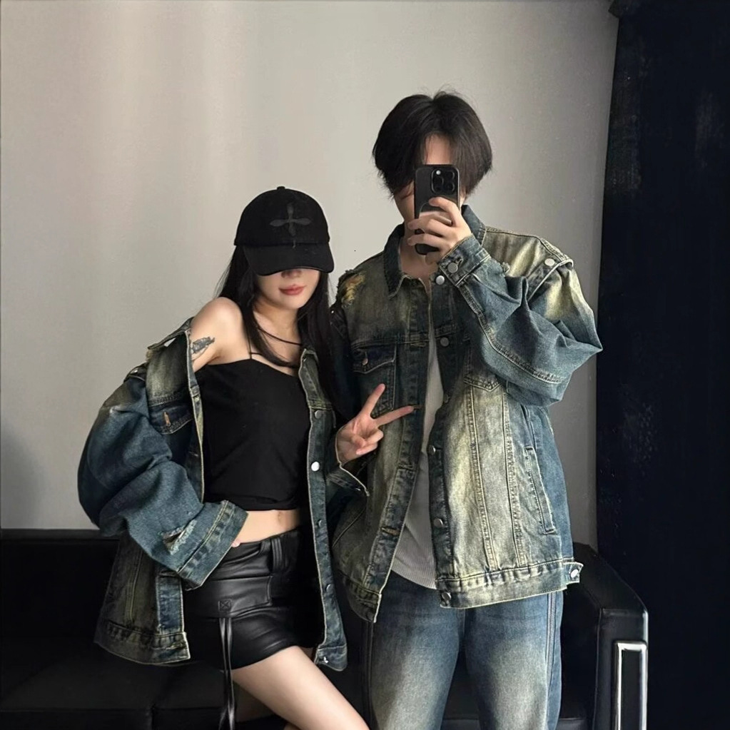 American Style Ripped Denim Jacket For Men And Women Spring And Autumn New Couple Jacket High Street Loose Trendy Brand Designer Jacket Casual Top