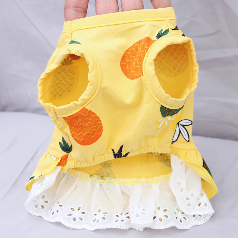 Summer Cotton Cat Dress Skirt Cute Pineapple Cherry Print Pet Clothes Dresses for Cats Sphynx Dog kedi elbisesi ropa para gatos 251029