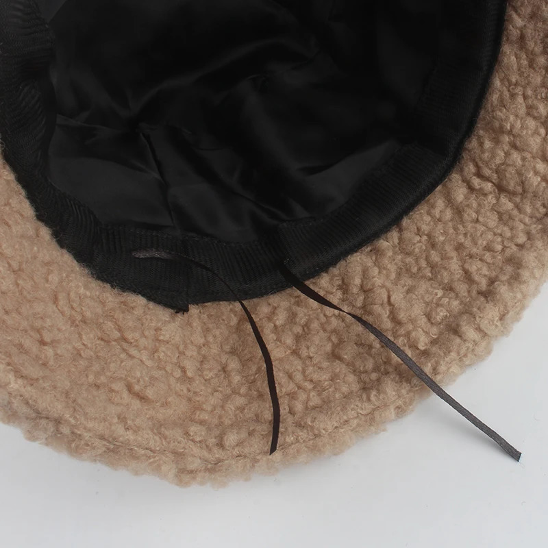 Lamb Wool Bucket Hat Winter Warm Hats For Women Lady Thicken Flat Top Cap Unisex Men Panama Outdoor Fisherman Hat Caps 251029