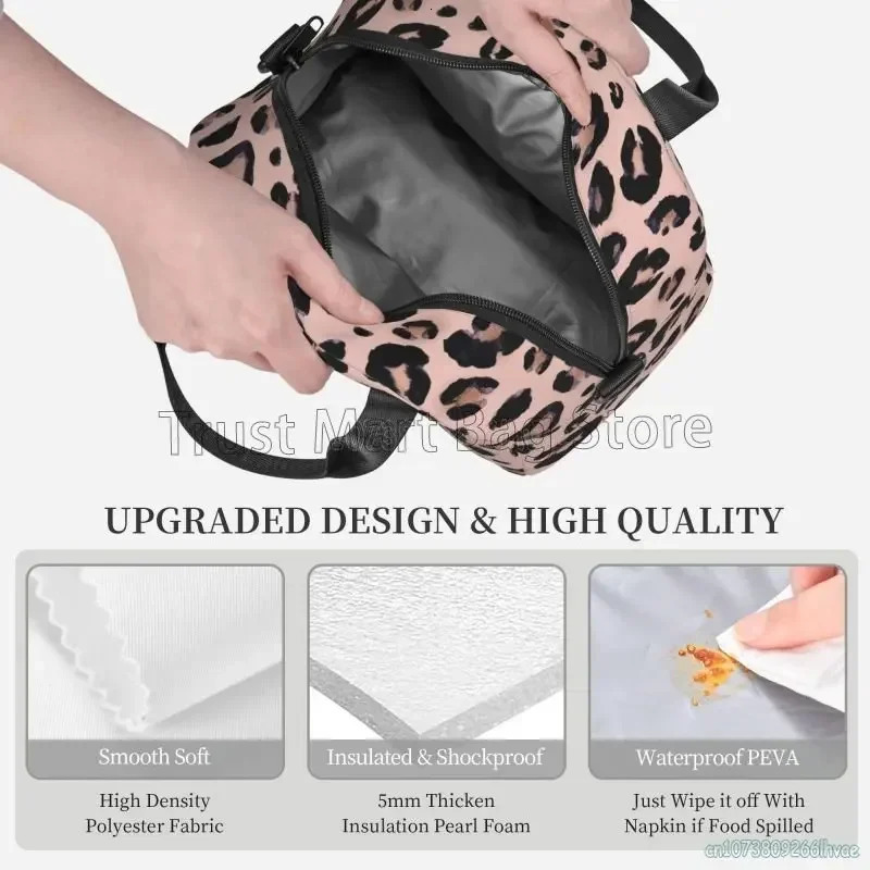 Leopard Print Insulated Lunch Box Cheetah Pink Cooler Tote for Work Office School Picnic Reusable Waterproof Thermal Lunch Bag 251029