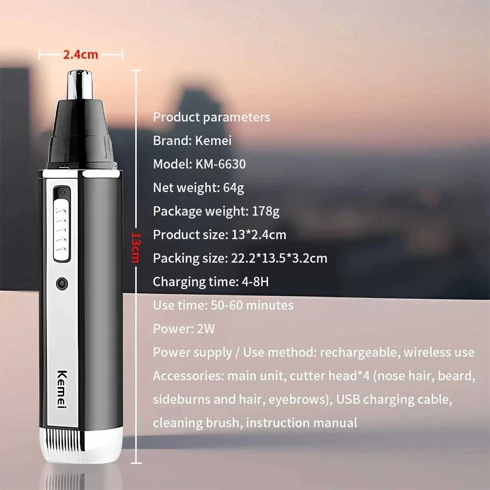 Kemei KM6630 4 in 1 Nose Eyebrow Hair Beard Trimmer Rechargeable Electric Shaver Nose Ear Trimmer With Temple Cut for Men M251029