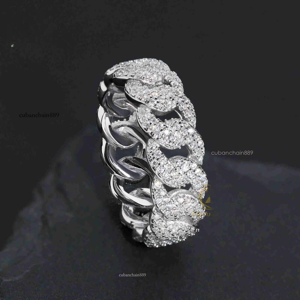 Designer new Hiphop jewelry 2 row 7mm wide Cuban link Sier Moissanite Dia Ice out rapper man ring free delivery