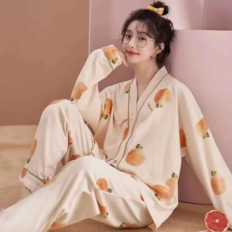 Autumn Winter Pajama Women Cute Sweet Knitted Cotton Long Sleeve Cardigan Plus Size Set Ladies Daily Comfort Pajamas Home WearT251029