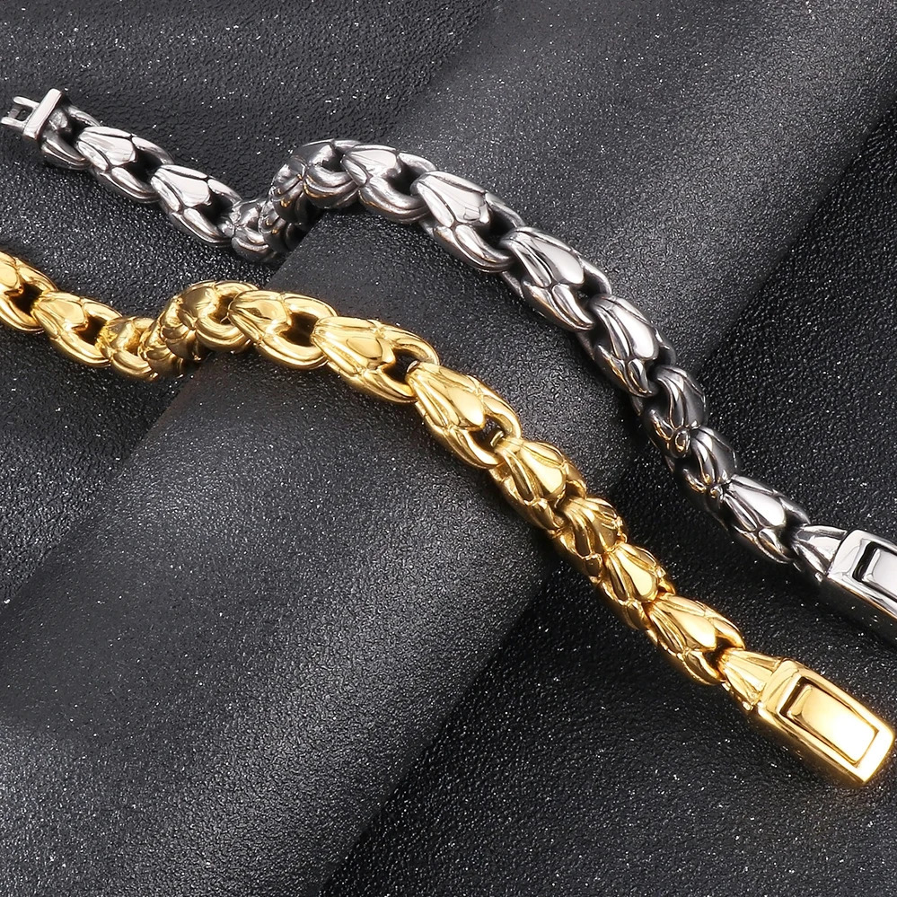 10MM Width Sunflower Seeds Style Chain Man Bracelet for Men Gold Color Polished Stainless Steel Male Bracelets Wrist Jewelry 251028