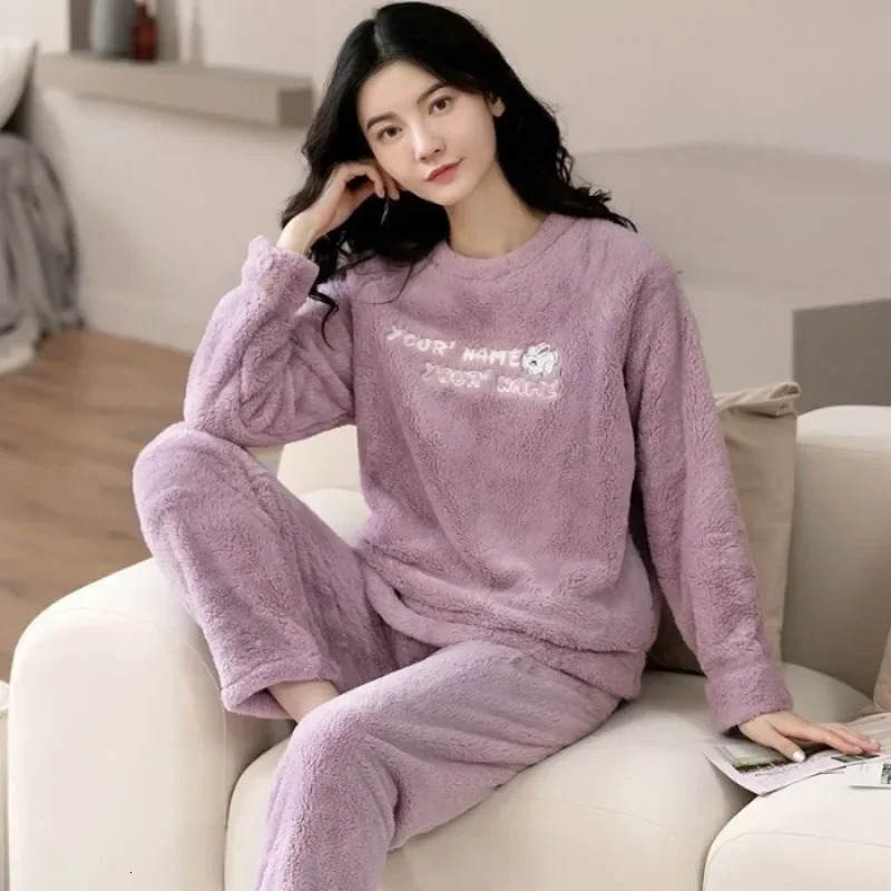 Warm Sleepwear for Winterthickened Flannel Pajamas Student Long Sleeve Cartoon Ladies Loungewear Setpajamas Woman Offer 251029