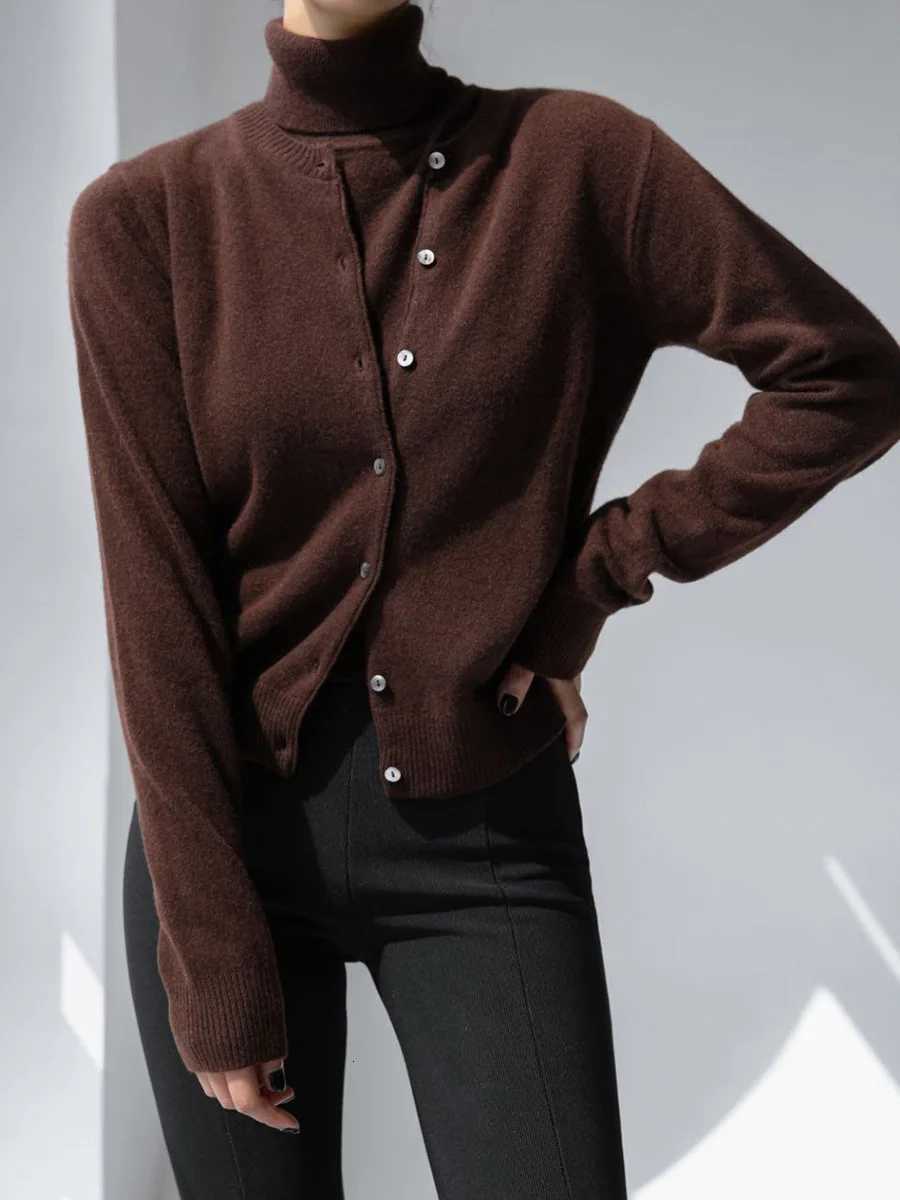 Bornladies Womens New Turtleneck Sleeveless Tank Top Cardigan Sweater Set Soft Knit Button Up Autumn Fashion Sweaters SetT251028