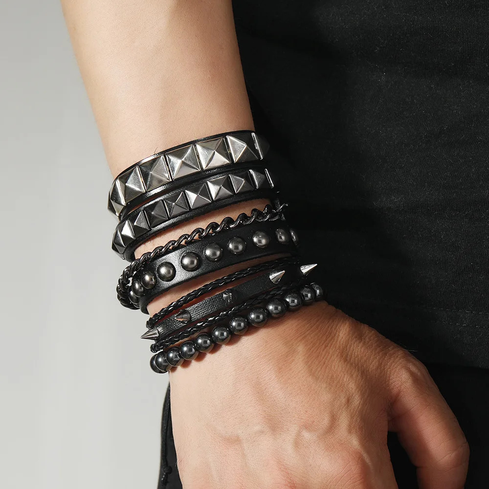Vintage Leather Bracelets Punk Row Cuspidal Spikes Rivet Stud Wide Cuff PU Leather Punk Gothic Rock Unisex goth accessories 251028