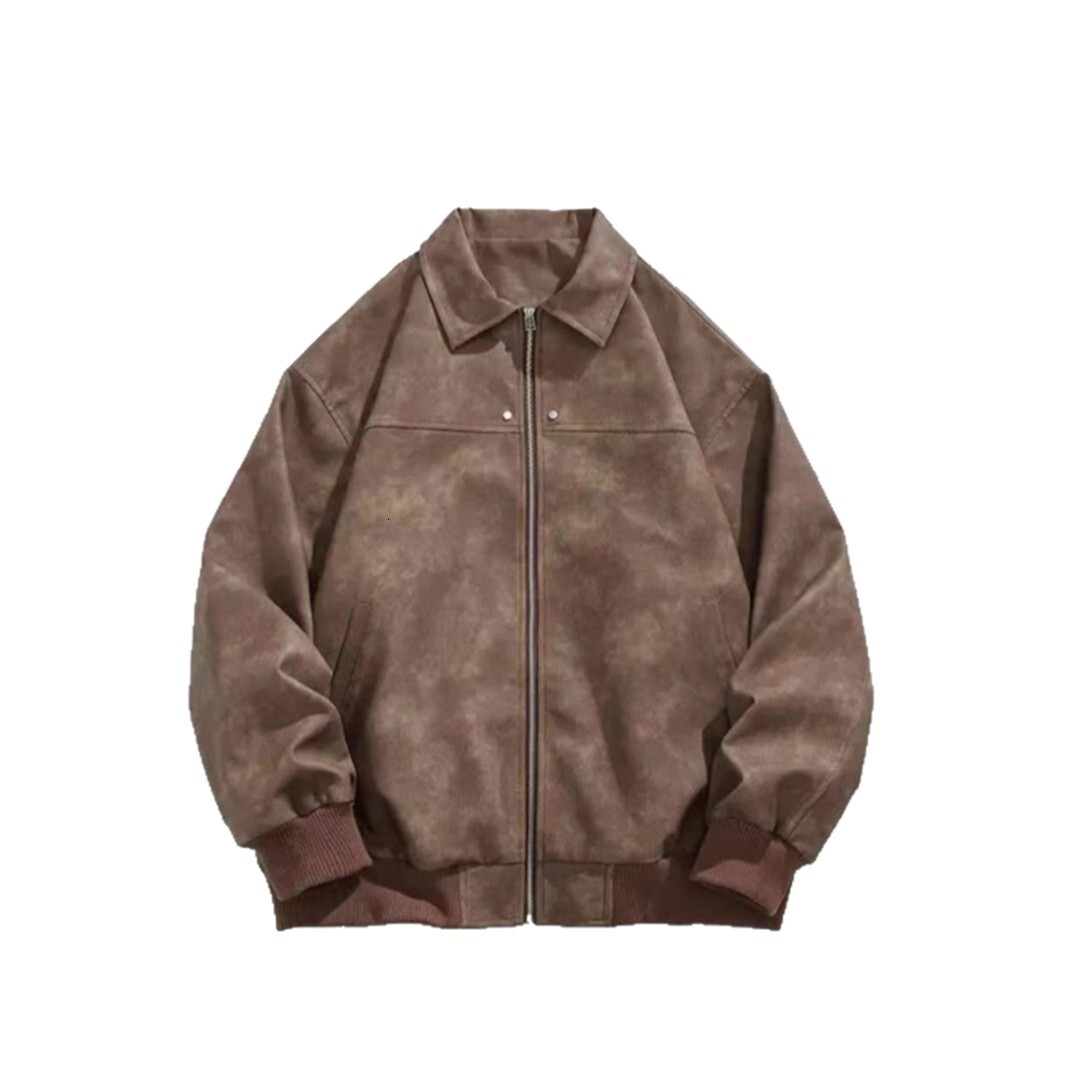 American Designer Jacket High Street Leather Jacket Men's Spring And Autumn New Style Handsome Streetwear Loose Turn-down Collar Solid Color PU L
