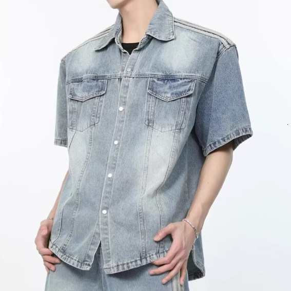 American Style Washed Shoulder Pad Denim Short Designer Jacket Sleeve Shirt For Men And Women Spring Summer Loose Casual Niche Design Denim Jacket