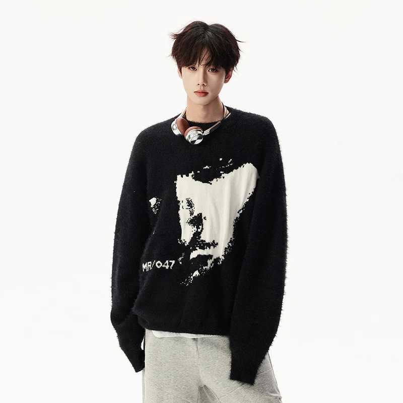 IEFB Niche Design Mens Pullovers Round Collar Letter Embroidery Contrast Color Knitting Tops Loose Pullover Male Sweaters 9X584 J251029