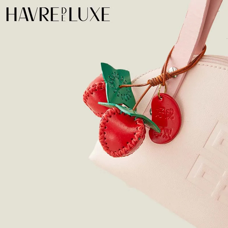 Persimmon charm cow leather fashion highend tomato keychain decoration pendant good things come to pair bag accessories 251029