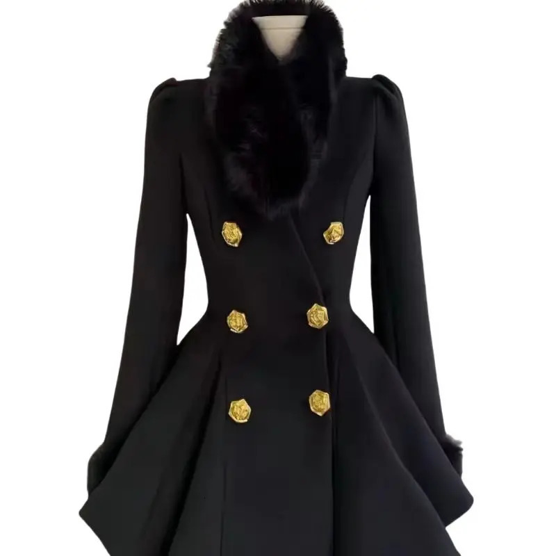 Elegant Small Fragrance Celebrity Loose Coat Moda Woolen Winter French Style Vintage Blends Slim Waist Midlength Outwear 251029