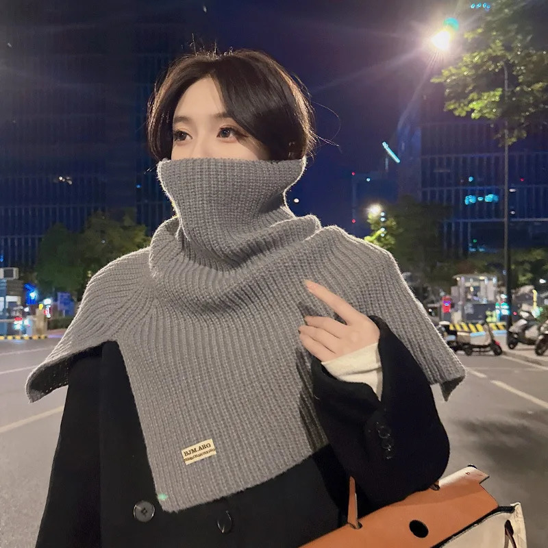 Split High Collar Scarf For Women Girls Students Autumn Winter Solid Color Knitted Neckerchief Scarves Soft Neck Wrap Shawls 251029