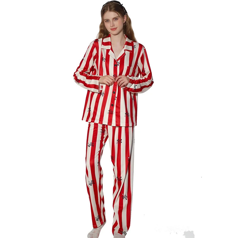 2piece womens sleepwear long sleeved pants home wear spring and autumn winter striped pattern cardigan set 251029