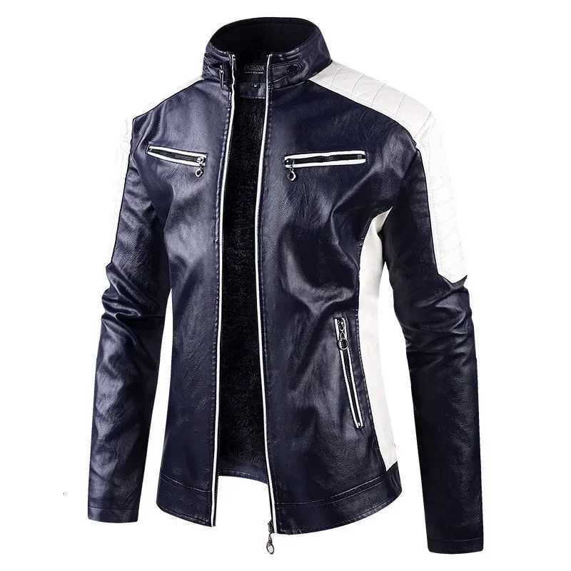 Men Stand Collar Moto Leather Jackets Fleece Winter Jackets Slim Fit PU Leather Coats High Quality Male Fashion Casual JacketsT251029