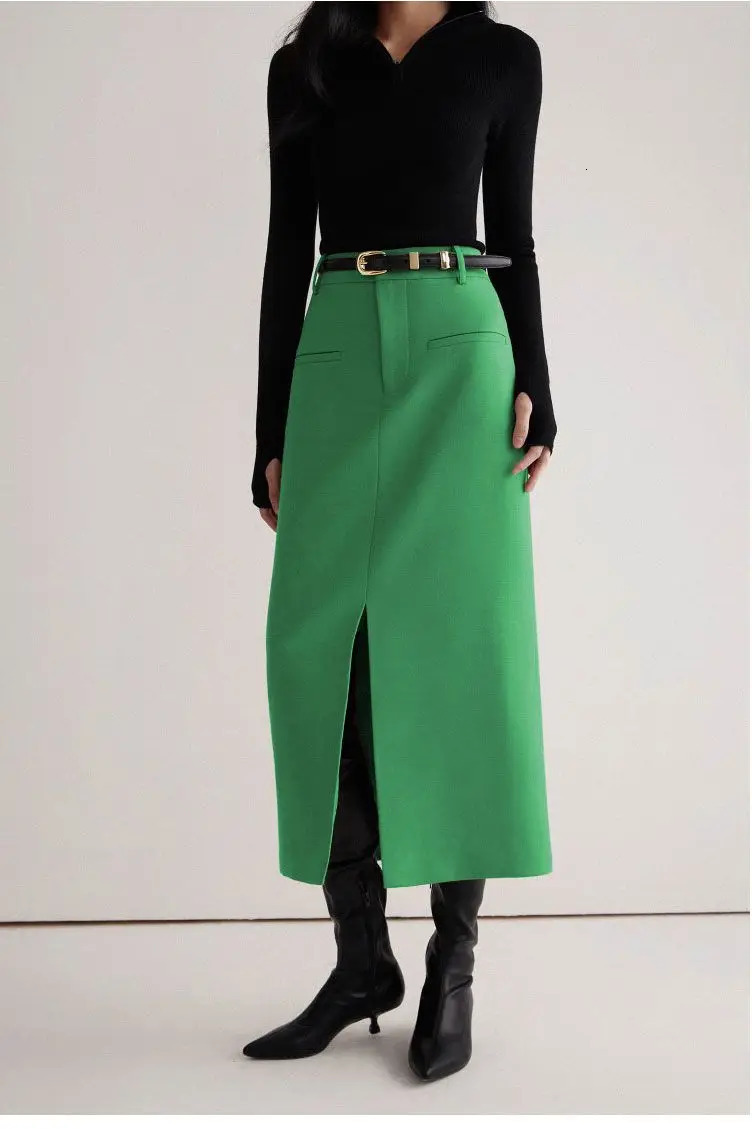 Slit High Waist Suit Straight Midlength Fashion and Slim Temperament Skirt 251028