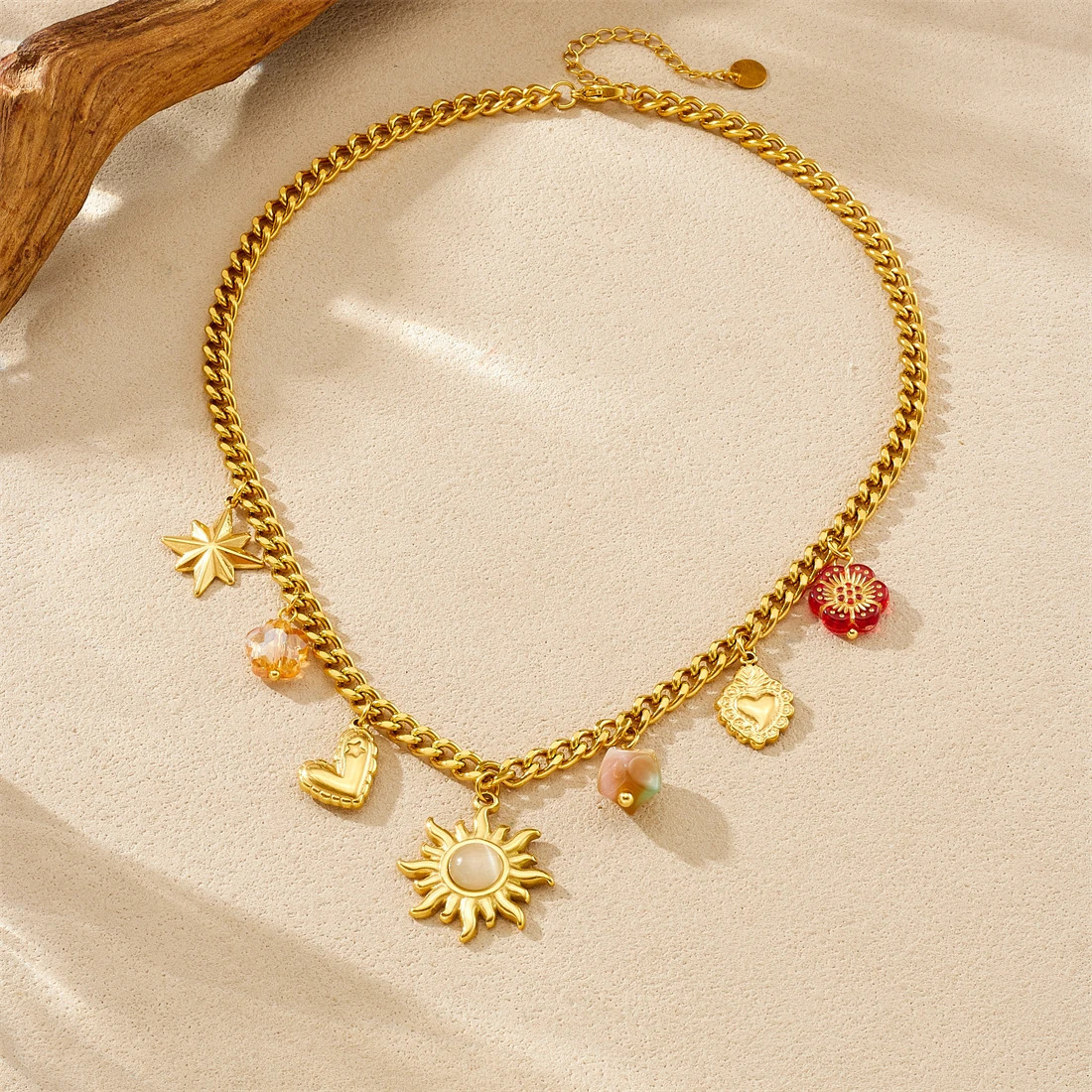 DIEYURO 316L Stainless Steel Sunflower Heart Star Crystal Pendant Necklace Bracelet Set Lady Fashion Jewelry Glamorous 251024