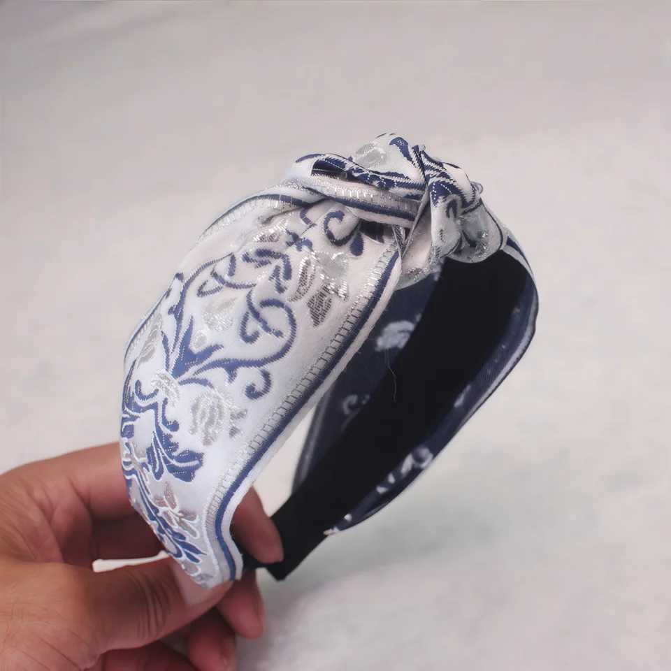 Embroidery Knotted Wide Hairbands For Women Girls Headwear Ethnic Fabric Headbands Female Flower Hair Hoop Hair BandW251028