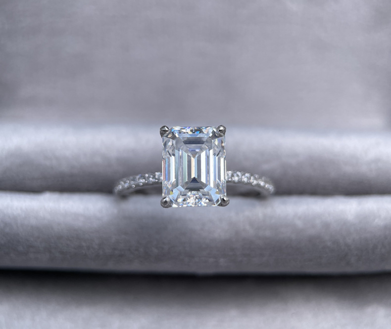 TaiYang S925 3ct 8x10 Rectangle Moissanite Ring for Women, Luxurious 925 Sterling Silver Wedding Engagement Diamond Ring with Moissanite Certificate