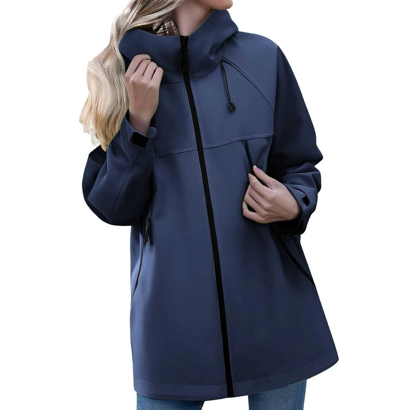 Women Casual Zipper Hooded Jacket Solid Color Breathable Windproof Waterproof Thin Jacket Outdoor Camping Mountaineering Clothin J251029