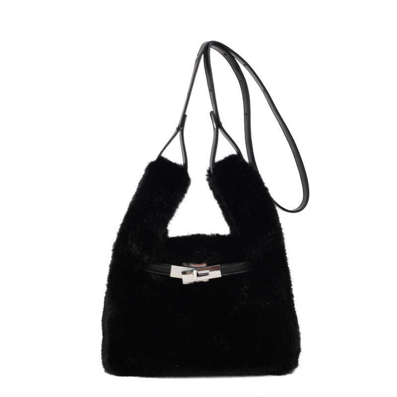 New Lock Buckle Handheld Bucket Autumn Winter Atmosphere Plush Shoulder Korean Version Fluffy Crossbody Bag