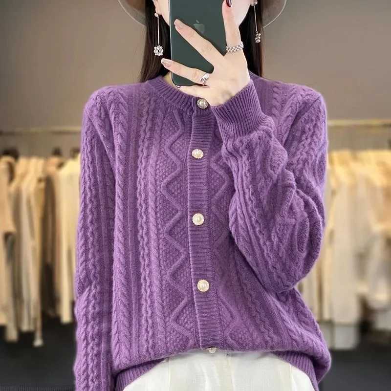 HighQuality Sweater Womens New Thick Round Neck Knitwear Coat Ladies Autumn Winter 2025Twist Loose Cardigan Jacket Female TopsT251028