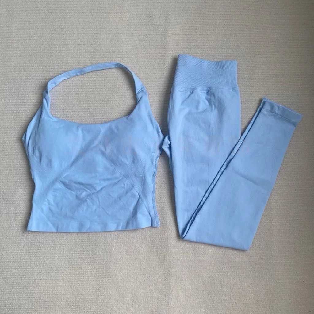 DFyoga two pieces yoga outfits clothing pants set woman Halter Top sports leggings pant Gym workout sets pilates clotheXJ251029