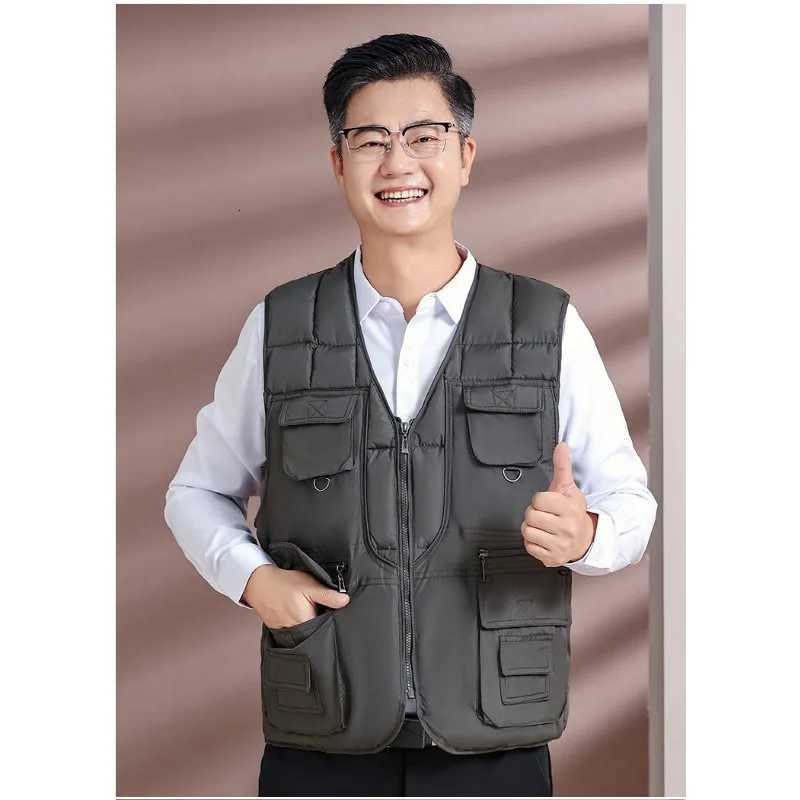 Outdoor Leisure Vest Mens MultiPocket Thickened Vest Jacket Outdoor Insulated Men Vest Jacket Sleeveless Winter Warm Soft Coat W251029