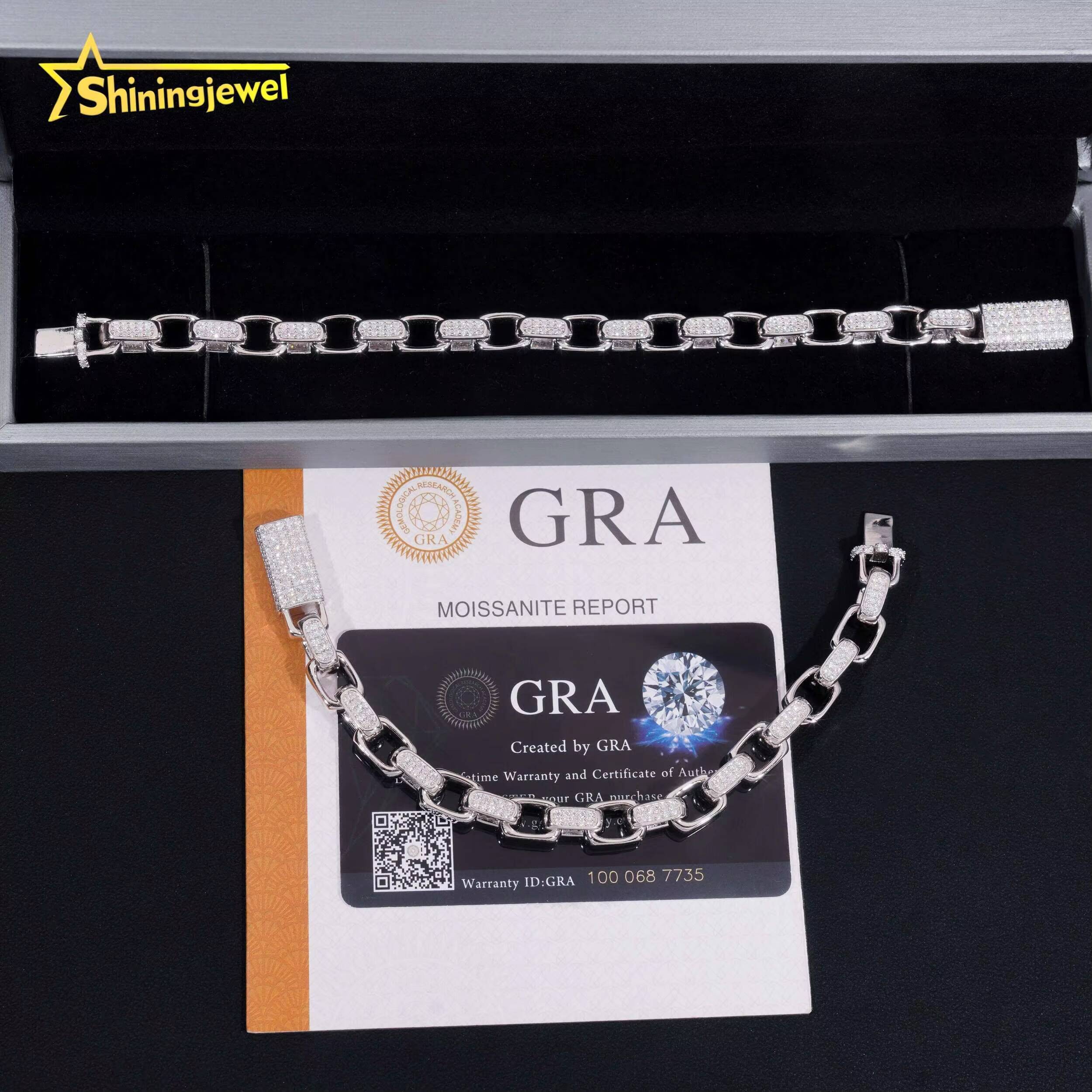 Cuban Mens Bracelet Sterling Silver 925 Luxury Gold Plated GRA Moissanite Hip Hop Cuban Link Chain Fine Jewelry