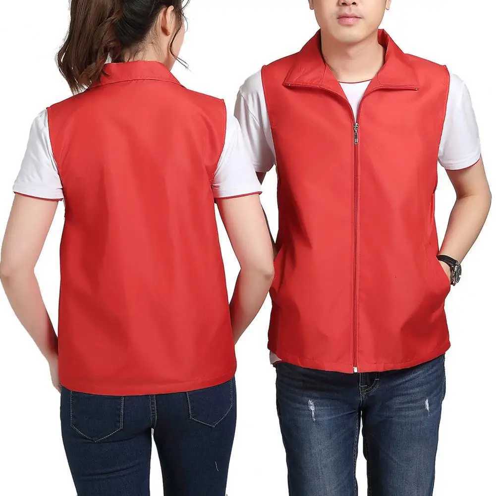 Lapel Sleeveless Pockets Zipper Placket Mesh Lining Outdoor Vest Volunteer Bright Color Slim Fit Work Waistcoat Colete W251029