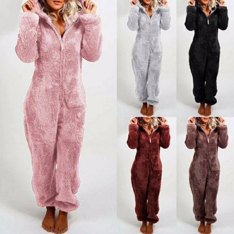 OnePiece Hooded Jumpsuit for Women Elegant Overalls Full Length Thickened Autumn Winter 251029