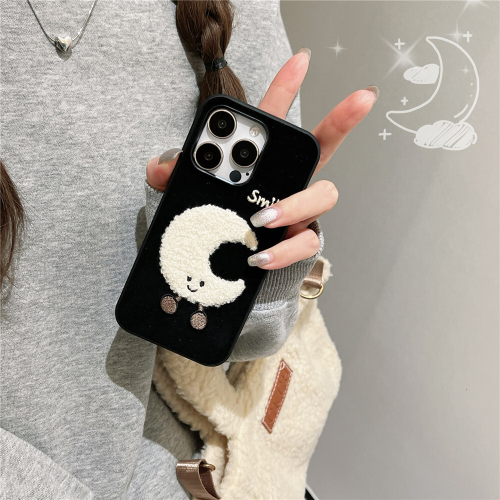 Niche Embroidered Star and Moon Phone Case Compatible with iPhone 17/16/15 Pro Cartoon Protection iPhone 14/13