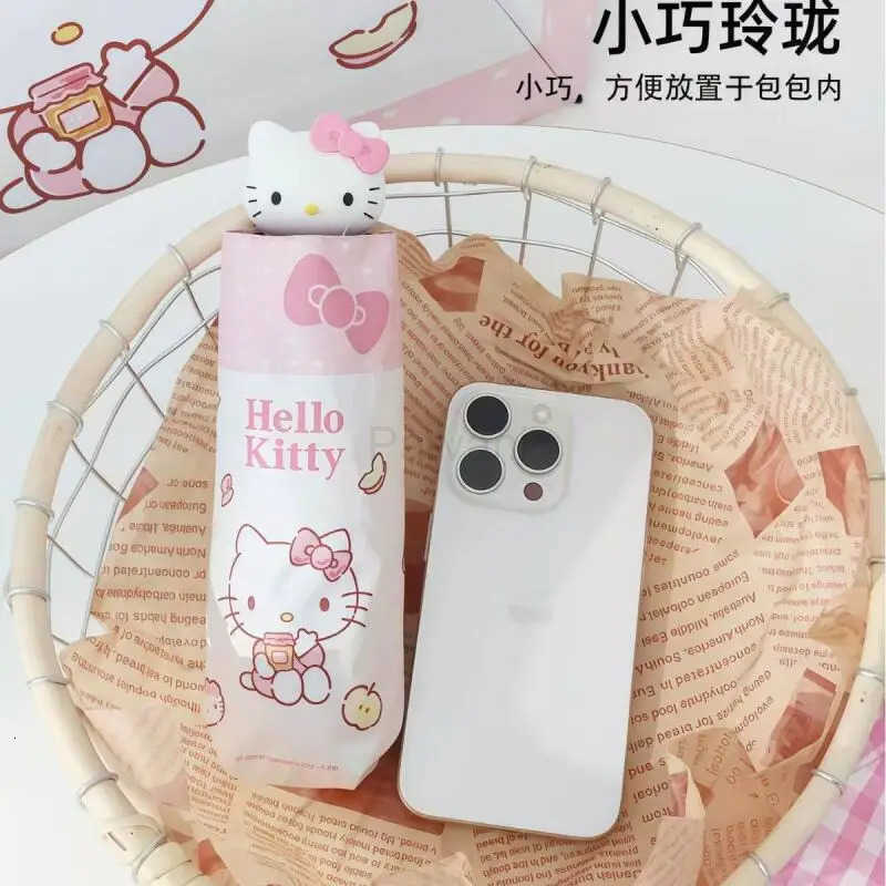 Sanrio Sanrio Kawaii Hello Kitty Umbrella Parasol Cute Sun Umbrella Manual Fold Sun Umbrella TriFold Umbrella Child Long Handle L251029