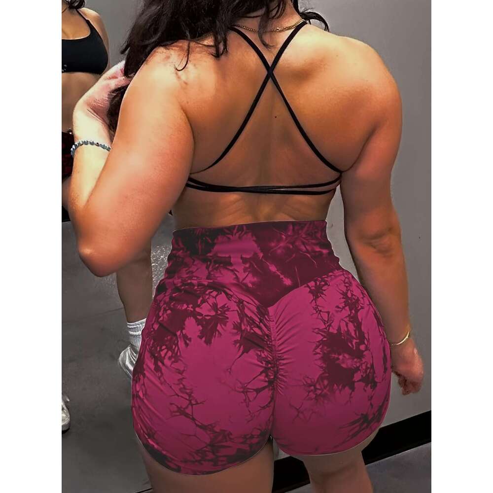 9pcs Tie Dye Workout Shorts for Women, Scrunch Butt Lifting High Waisted Yoga Gym Seamless Booty Biker Shorts, Women's Activewear