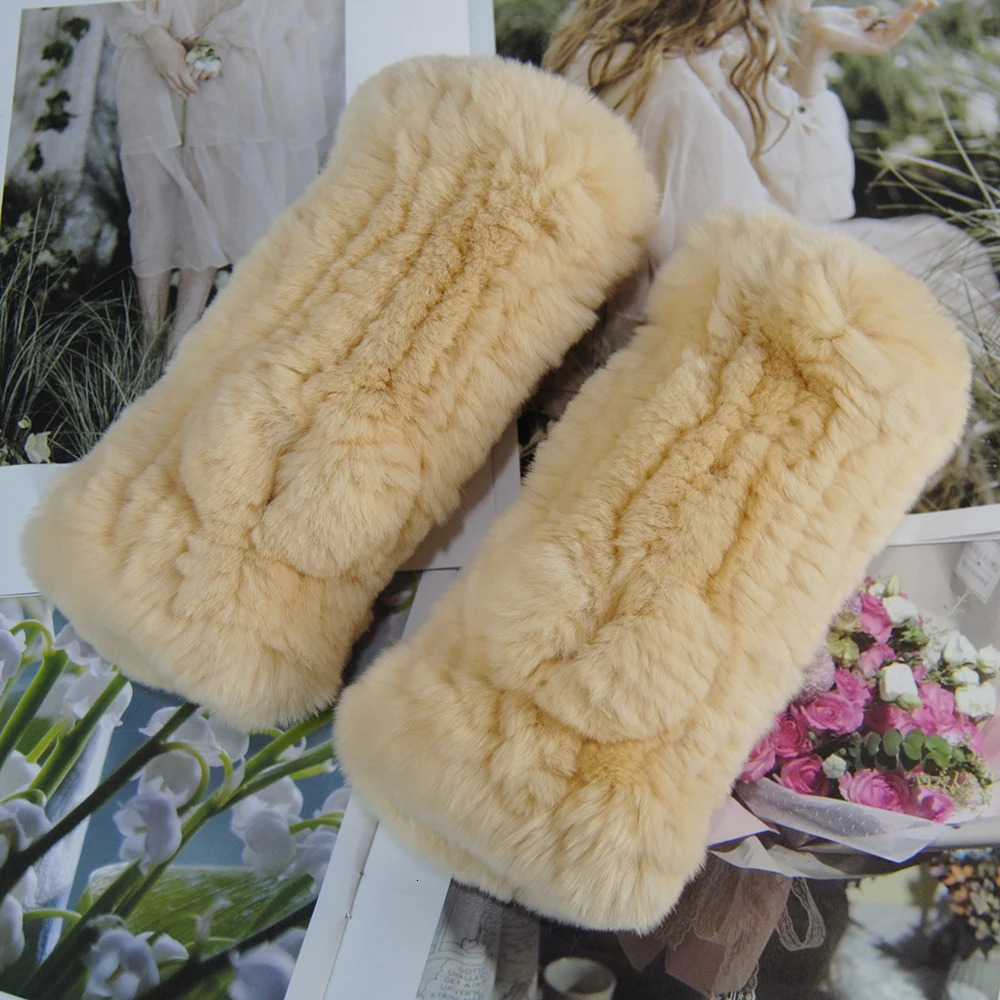 Winter Real Fur Golve Women Outdoor Warm 100 Real Rex Rabbit Fur Gloves Knit Thick Natural Soft Rex Rabbit Fur Mittens 251029
