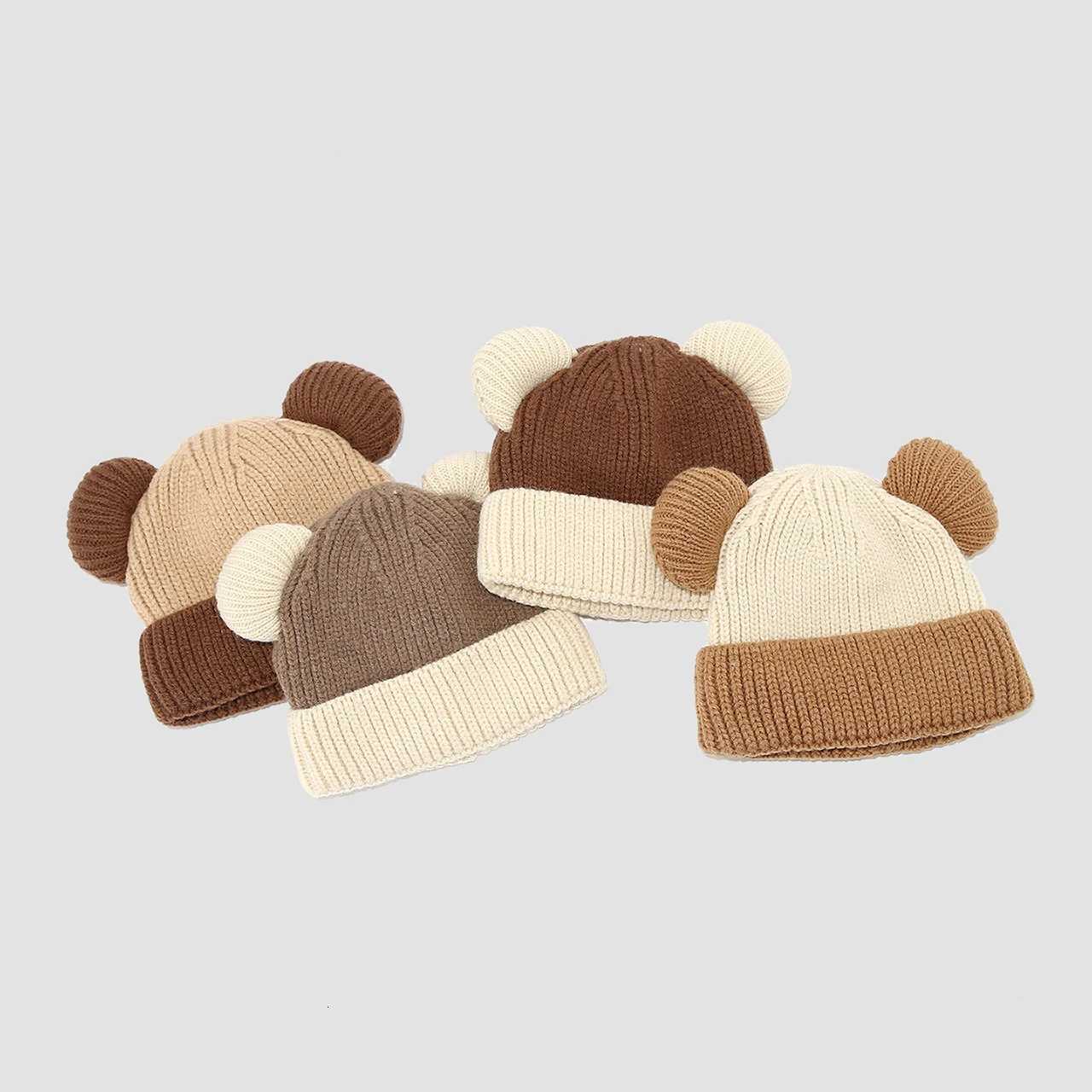 Cute Bear Beanie Winter Warm Children Knitted Hat 18Year Boys Girls Thicken Woolen Crochet Bonnet Cartoon Kids Pullover Cap251028
