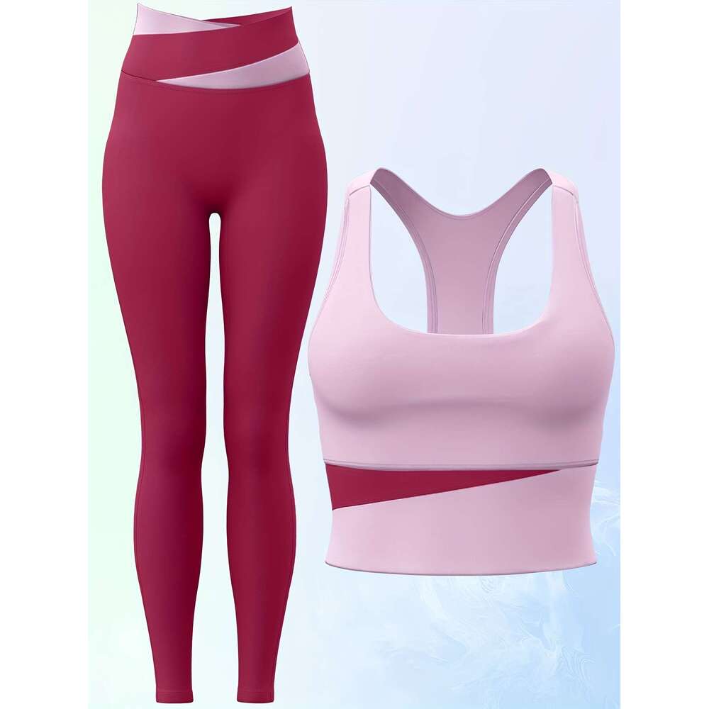 2pcs Women's sports combo Sports bra high-waisted leggings set Slim fit Suitable for running, gym and yogayoga