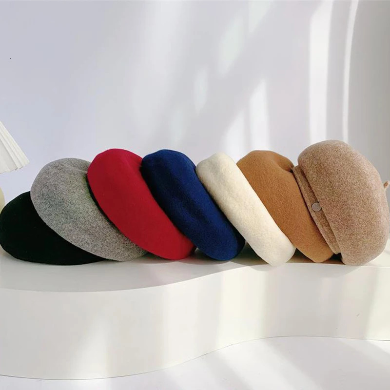 Women French Art Retro Wool Felt Autumn Solid Colors Warm Winter Beanie Hat Beret Cap For Female 251029