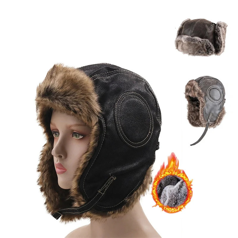 Unisex Winter Ushanka Hat Trapper Trooper Earflap Warm Faux Fur Leather Waterproof Ski Hat Bomber Cap Ear Protectors Hat 251029