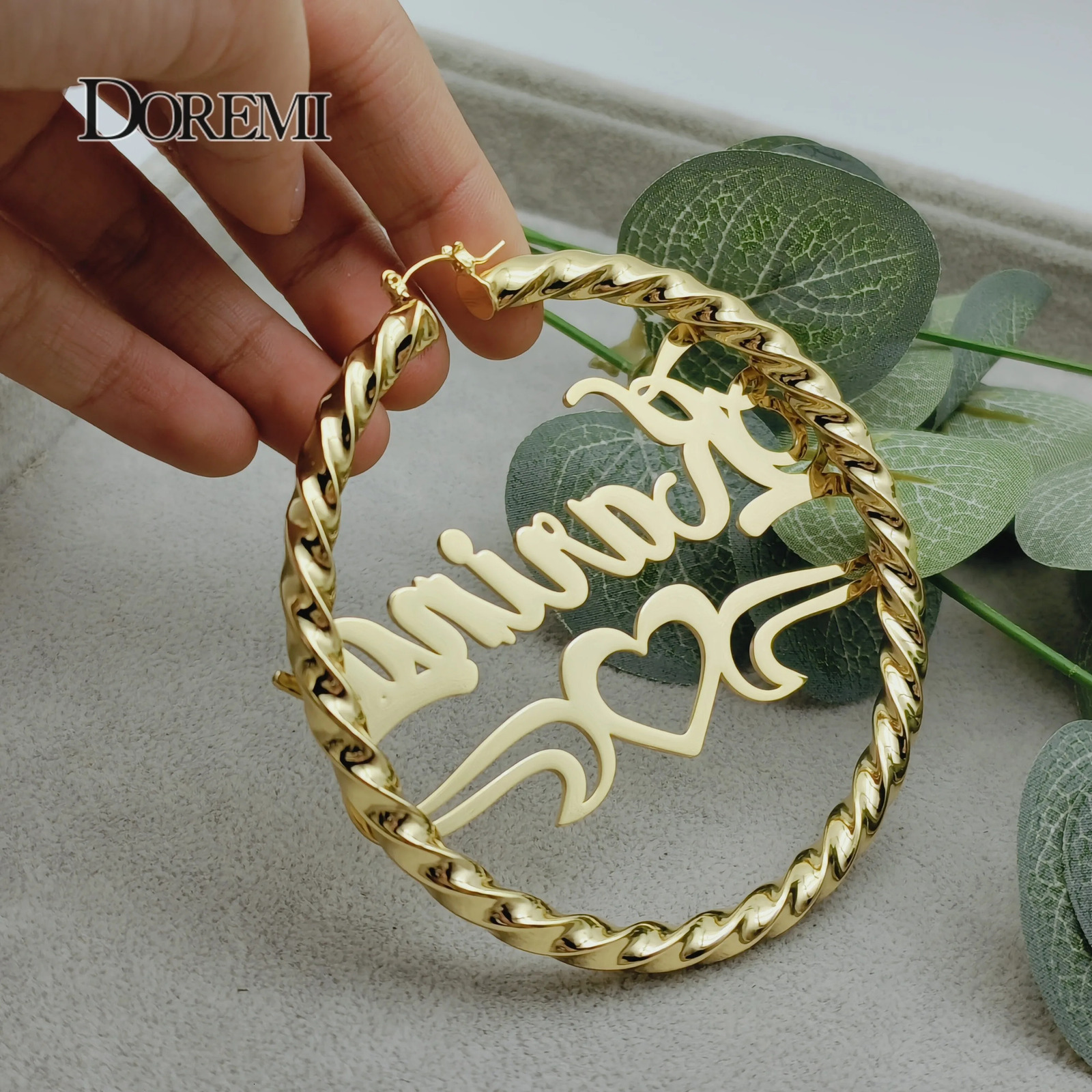 DOREMI 30507090MM Custom Name Earring Big Hoops Cat Character Stainless Hip Hop Style Earrings for Women Gift 251013