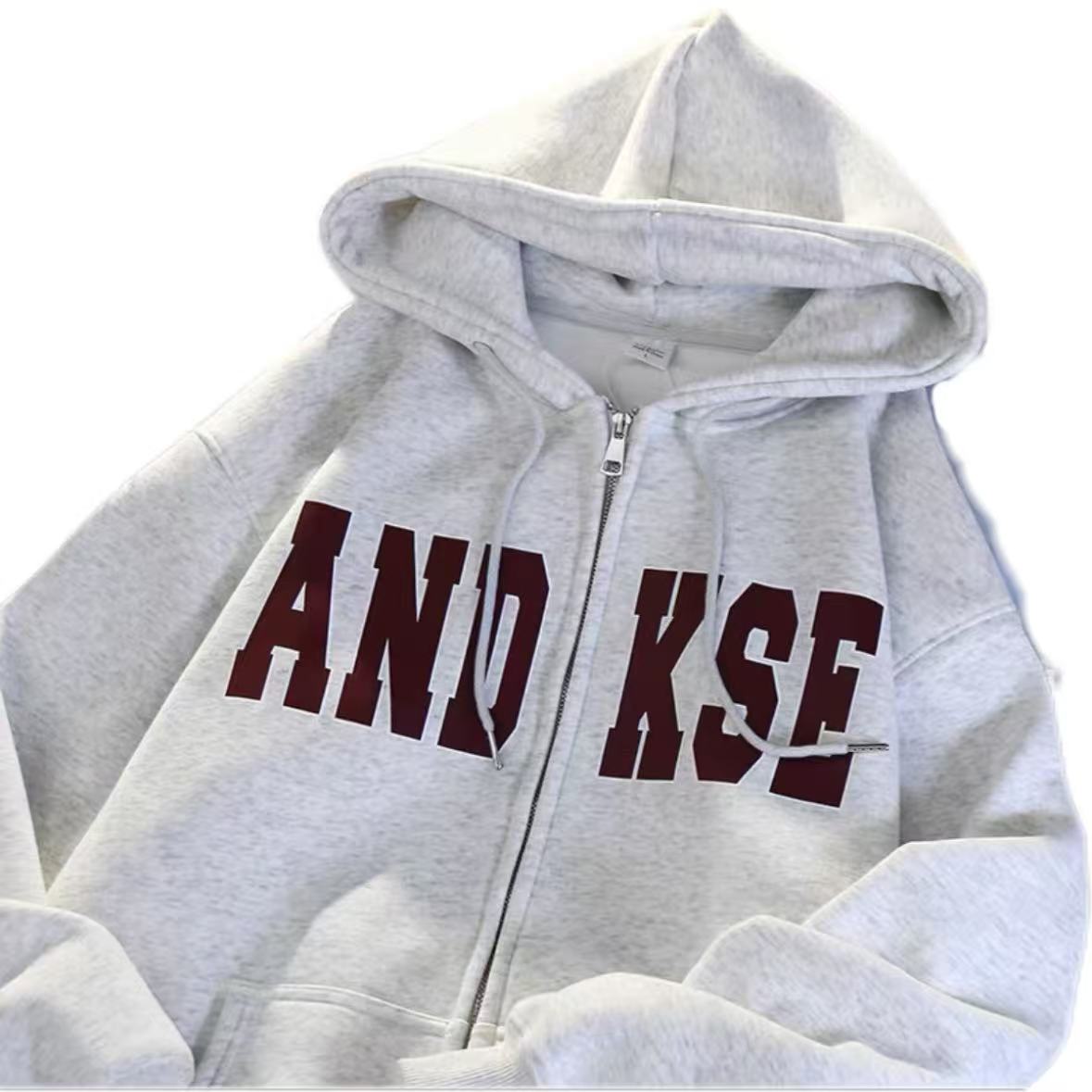 Men's hooded sweatshirt, classic letter hoodie, thickened long-sleeve zip-up jacket for autumn and winter