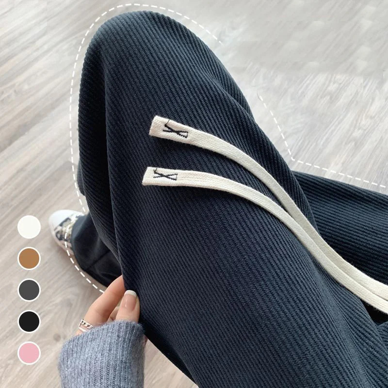 Winter Women Fleece Wide Leg Long Pants Thicken Warm Stright Elastic Waist Trousers Casual Loose Female Botton 251029