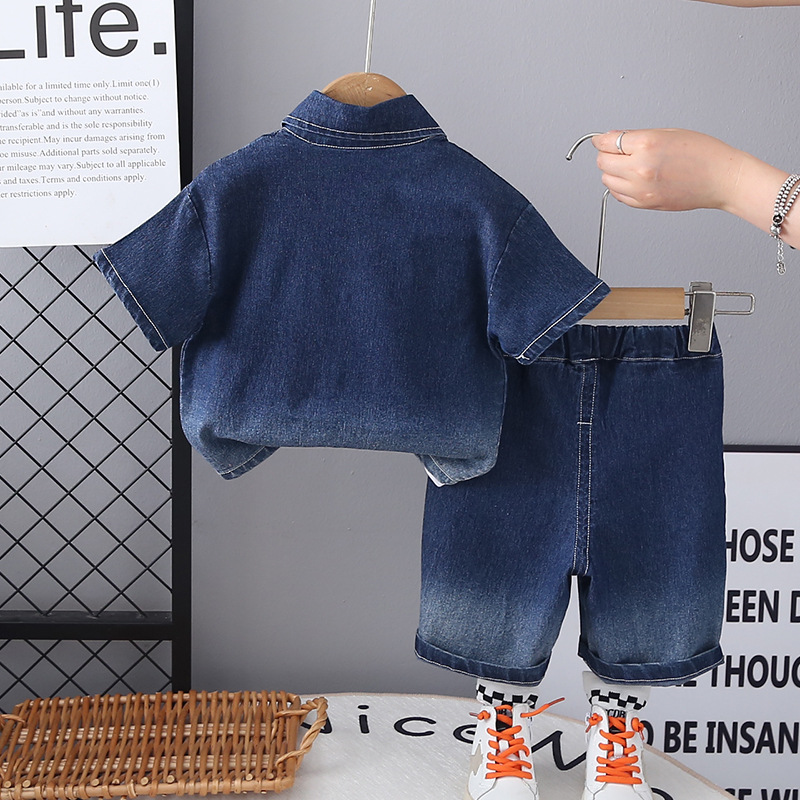 boys clothes 2025 New Fashion Boys Clothes, Solid Color Ombre Denim 3-Piece Set, Casual Summer Outfit for Toddler Kids Daily Playtime