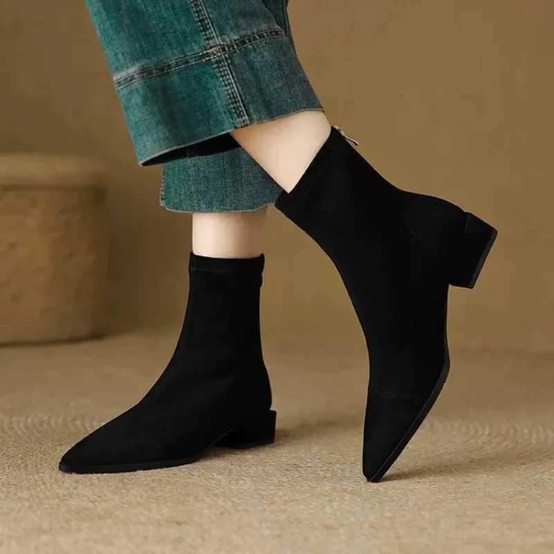 Plussize womens boots winter fashion pointedtoe design short boots with zippers on the back slim lowheeled nude boots Z251029