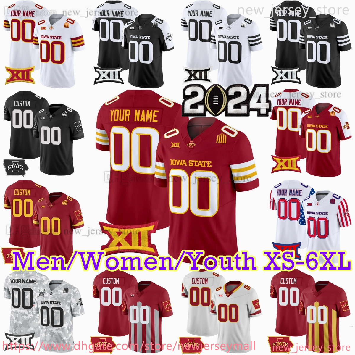 2024 Custom S6XL Iowa State Cyclones New Football Jersey 3 Rocco Becht 24 Abu Sama III Jaylin Noel Malik Verdon Darien Porter Connor Moberly Jaylon Ja