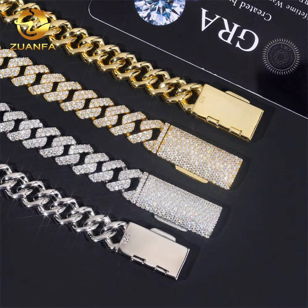 Source Factory 10mm Moissanite Chain Cuban Links Prong Chain Pass Diamond Tester 925 Silver Cuban Link Chain Necklace 2 Tone