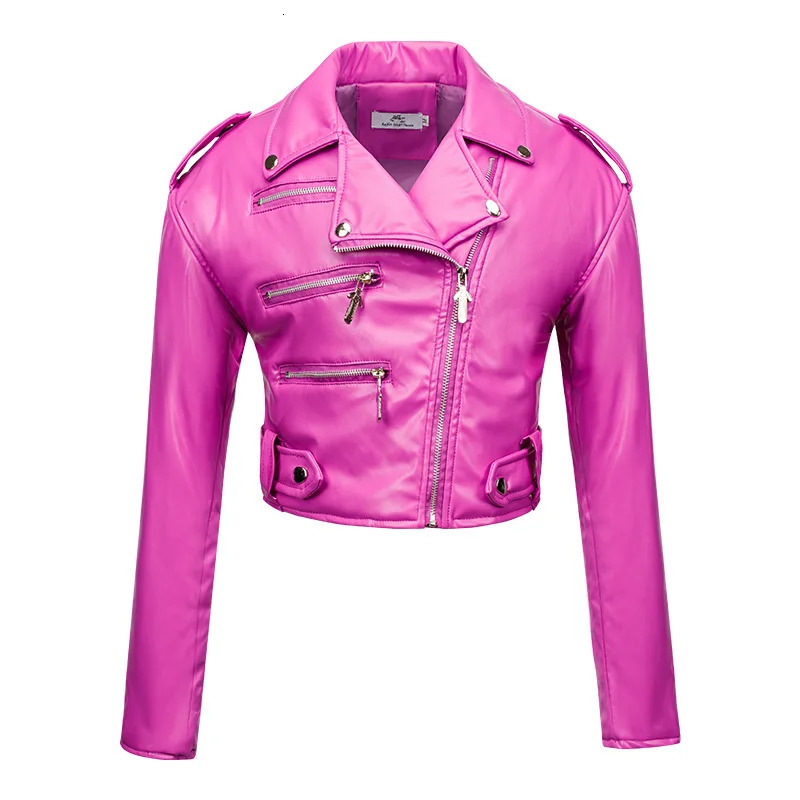 Women slim short leather jacket plus cotton high waist long sleeve lapel diagonal zipper leather jacket pu motorcycle suit 251029