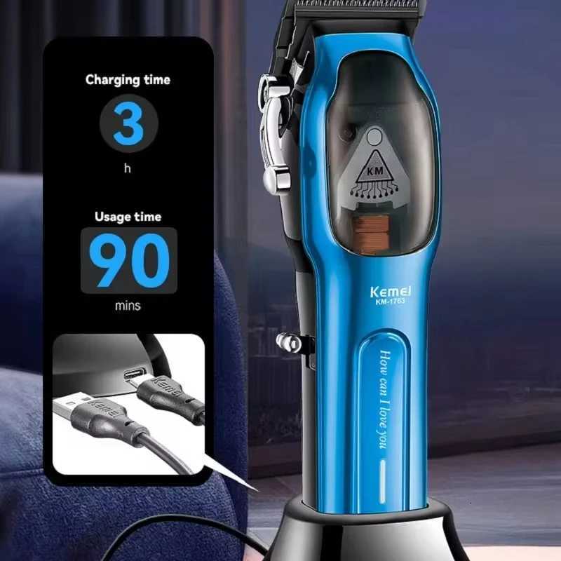 Kemei KM1763 9000RPM Electric Hair Clipper Rechargeable 10W Big Power Trimmers Barber Pro Cordless Hair Cutting Machine for Men M251029
